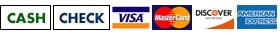 Check, Cash, Visa, MasterCard, Discover and American Express Accepted